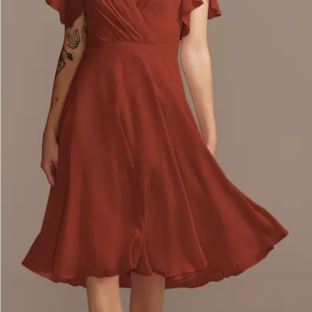 David’s Bridal Flutter Sleeve Chiffon Dress- Cinnamon